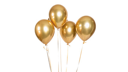 Bunch of glossy golden helium balloons celebration party luxury holiday decoration isolated on transparent background © JackWatson
