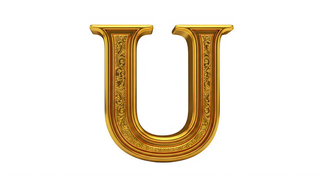 Elegant gold ornate letter U decorative graphic design element transparent background