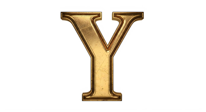 Golden Three Dimensional Letter Y Isolated On Clear Background transparent background