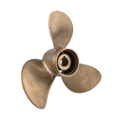 Bronze three-blade boat propeller isolated on a white background studio shot © maximon4ik