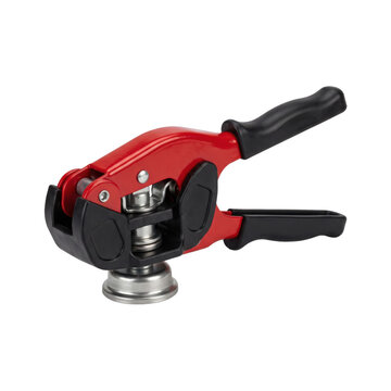 Red and black manual bottle capper tool for sealing caps on glass bottles