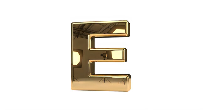 Three dimensional golden letter E isolated on clear background for design projects transparent background