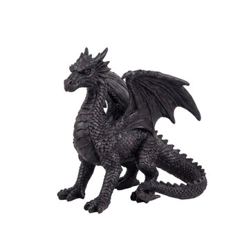 Detailed dark gothic dragon figurine with wings spread on a white background