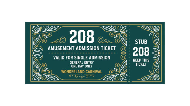 Amusement Admission Ticket Isolated - Wonderland Carnival Entry Stub