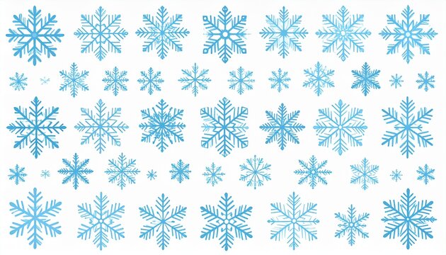 Pale Blue Snowflake Icon Set on White