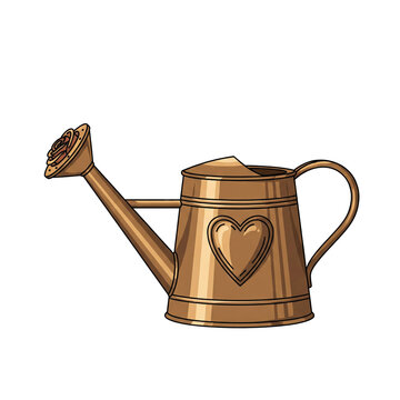 An isolated illustration of a stylized metal tankard with a pouring spout, perfect for a transparent background png cutout