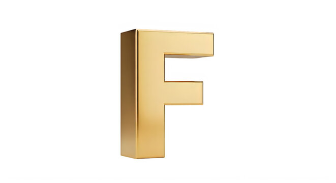 Three dimensional golden letter F isolated on clear background transparent background