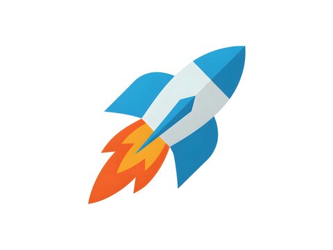 Colorful rocket ascending into the sky with vibrant stripes and pointed tip