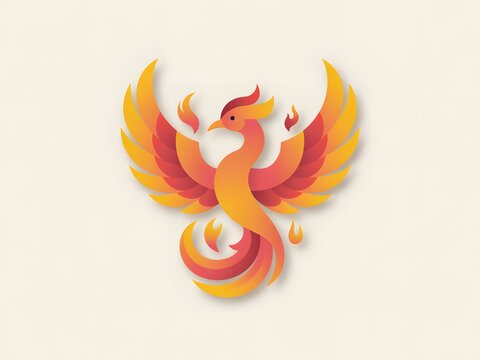 Majestic phoenix bird with vibrant orange and gold plumage