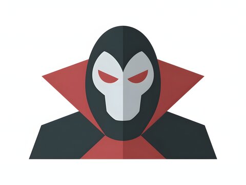 Mysterious masked figure with a hooded cloak and red accents