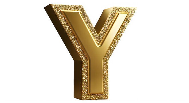 Glossy gold glitter letter Y isolated on transparent background for design projects transparent background