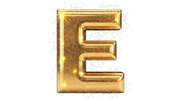 Golden Three Dimensional Letter E Isolated With Sparkle Effects transparent background