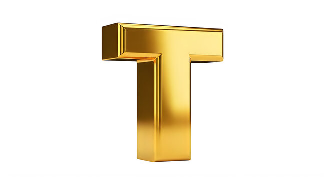 Golden Three Dimensional Letter T Isolated On Clear Background transparent background