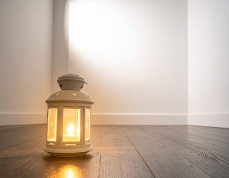 Warm glow of a battery lantern in a darkened room, Japanese emergency light for power failure with copy space