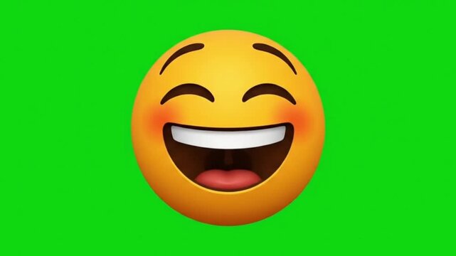 Playful 3D Laugh Emoji Bubble Pop Animation on Green Screen Background, Cute Yellow Reaction Face Motion Graphics for Social Media Overlay 4K