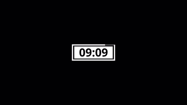 10 Minute Countdown Timer Animation with Transparent Background, Ten Minute Digital Timer Motion Graphic, Alpha Channel Overlay Video in 4K