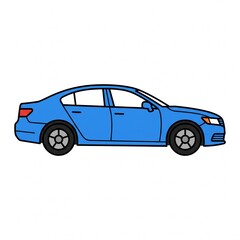 Fototapeta premium A blue sedan car illustration viewed from the side is isolated on a white background, modern transportation concept, vehicle design, clean graphic style.