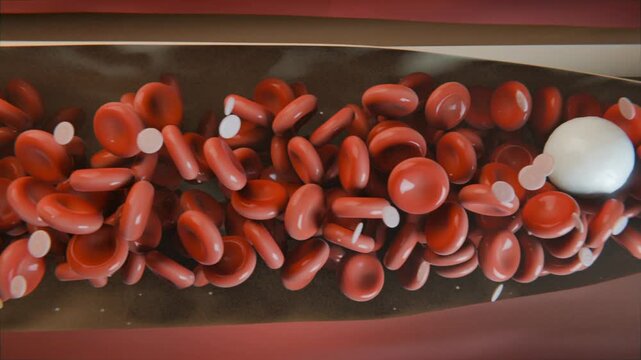 Entering pale leukocyte displacing packed red blood cells in vessel lumen, platelets shifting