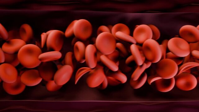 Lighting rising showing red blood cells flowing right, rotating and clumping, circulating in vessel