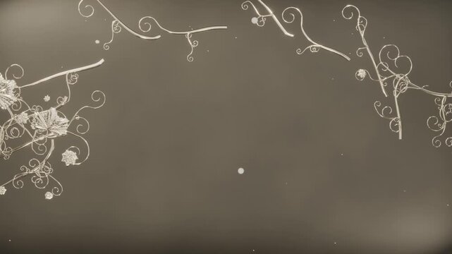 Unfolding white vines forming border on sepia card from advancing frames, showing two dots