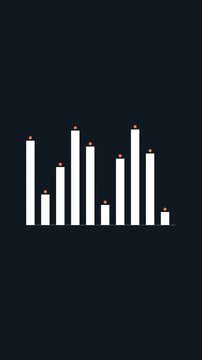 Ten retro white monochrome cathode ray audio visualizer bars bounce vertically to simulated frequency waves pulsing peak indicator dots on a dark slate background