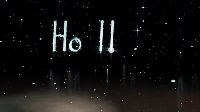 Appearing glowing orb tracing chalky cyan letters spelling Ho in snowy night amid sparkles