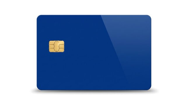 Modern Blue Credit Card with Metallic EMV Chip, Minimalist Banking and Payment Concept, Isolated on White Background, Photorealistic 3D Render