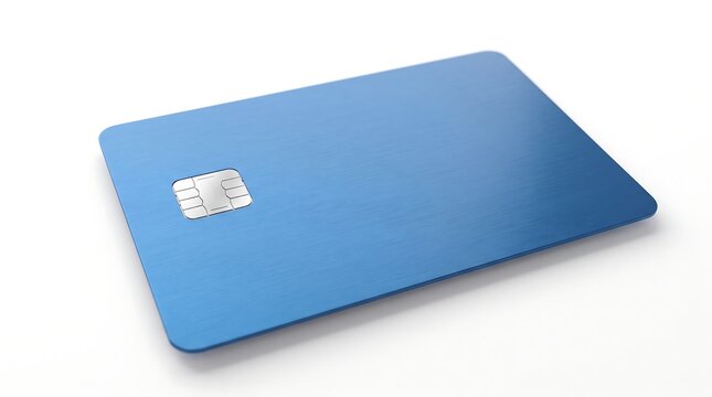 Modern Blue Credit Card with Metallic EMV Chip, Minimalist Banking and Payment Concept, Isolated on White Background, Photorealistic 3D Render