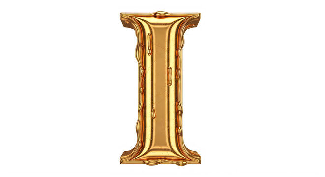 Golden Three Dimensional Letter I Isolated Graphic Design Element transparent background