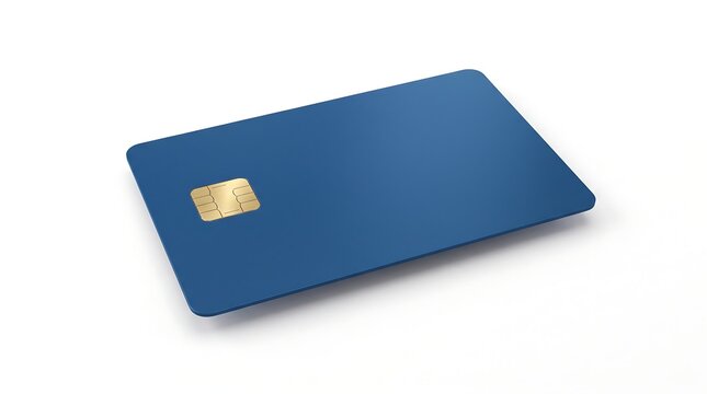 Modern Blue Credit Card with Metallic EMV Chip, Minimalist Banking and Payment Concept, Isolated on White Background, Photorealistic 3D Render