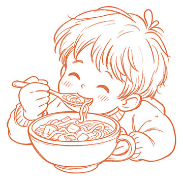 Child eating chicken noodle soup