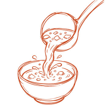 Soup being poured into a bowl