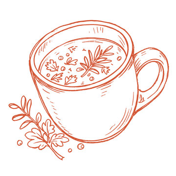 Mug of broth with herbs