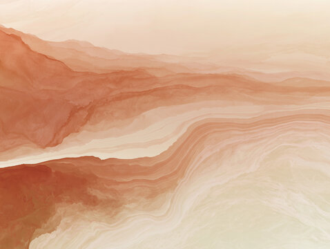 Abstract Watercolor Landscape Background in Terracotta, Beige and Cream Tones