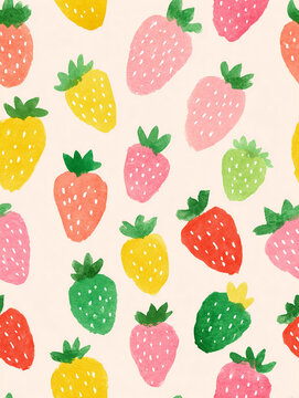 Watercolor Strawberry Seamless Pattern in Colorful Pastel Fruit Design &ndash; Hand Painted Summer Background