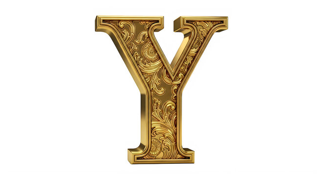 Elegant gold ornate letter Y with intricate decorative patterns isolated image transparent background