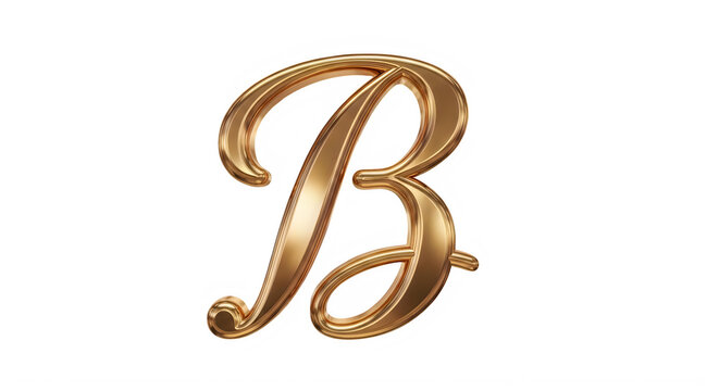 Elegant golden cursive letter B isolated on transparent background transparent background