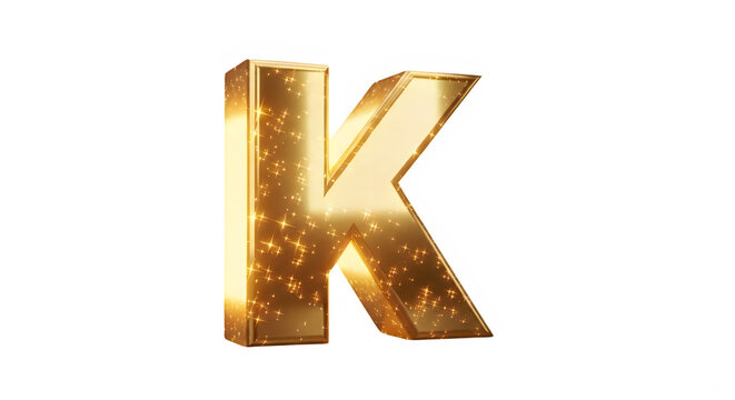Glossy golden sparkle letter K isolated transparent background design element transparent background