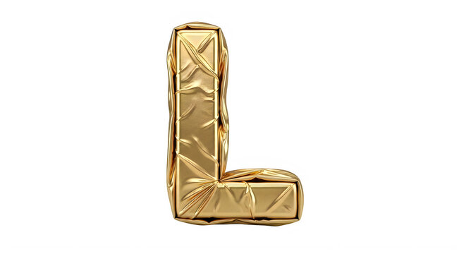 Golden Crumpled Letter L Isolated On Transparent Background For Design Use transparent background