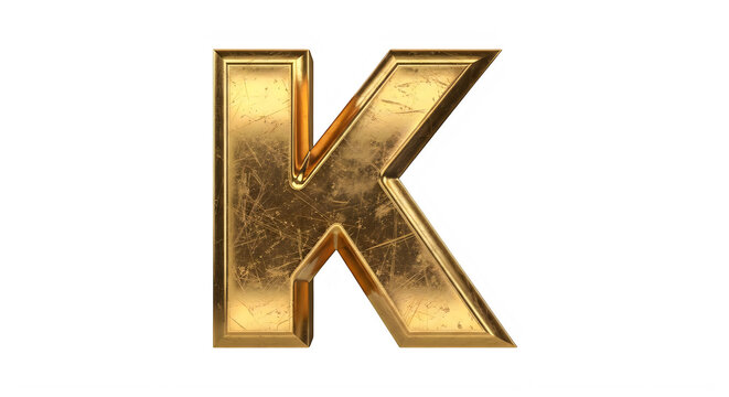 Golden text letter K with aged metallic texture design isolated transparent background