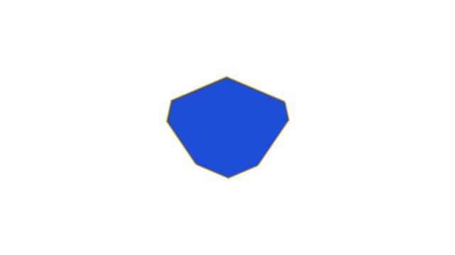 A royal blue trapezoid tile with a gold accent border skews its top edge sideways to morph into a rhombus then reverses the skew transformation