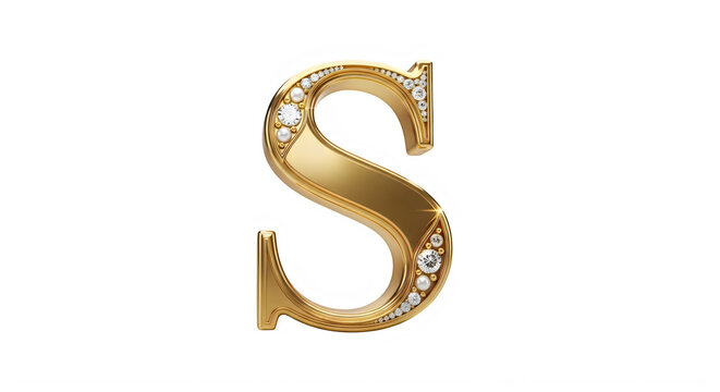 Elegant gold letter S with sparkling rhinestones isolated design transparent background