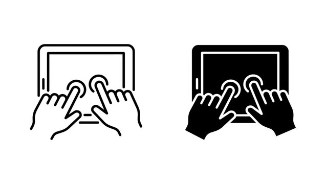 Two hands using a tablet device touch screen icon set