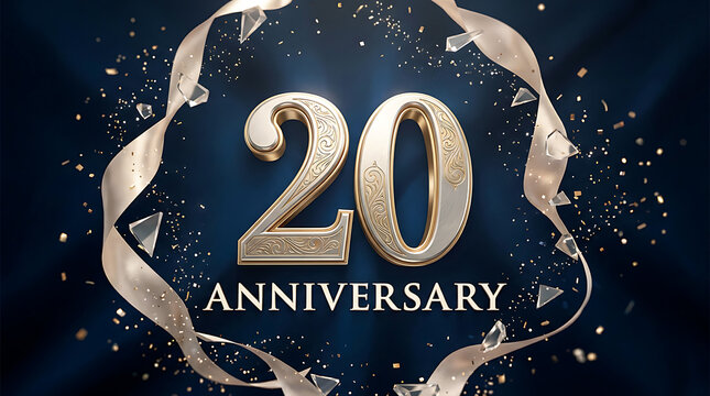Silver glittery number 22 and anniversary text on dark background with sparkling