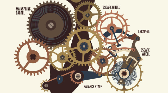 Antique Clockwork Gear Train Illustration