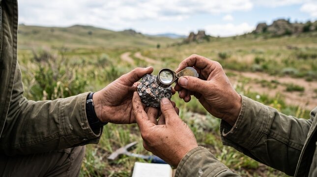 Close-Up Of Hands Adjusting Vintage Watch In Outdoor Field Setting