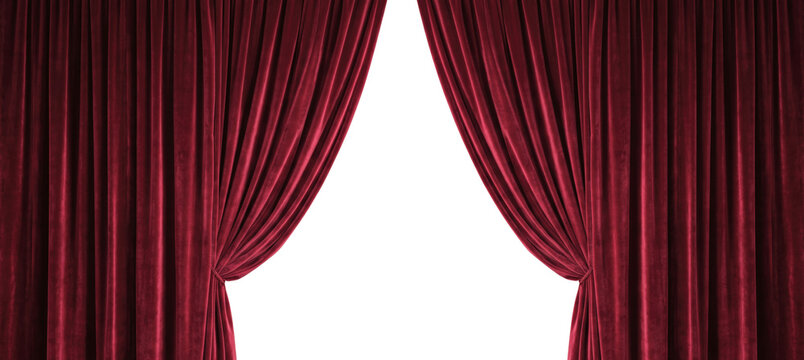 Open red velvet theater curtains PNG, Isolated on a transparent background
