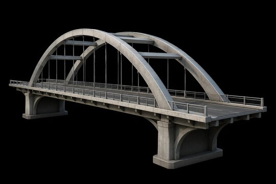 Modern concrete arch bridge structure isolated on black background with concrete structure architecture engineering infrastructure construction