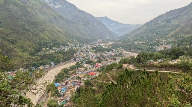 Scenic Himalayan River Valley Town Of Dharchula On Om Parvat and Adi Kailash Pilgrimage Route