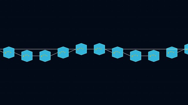 Blockchain Hash Chain Blocks Loop, 3D Fintech Animation for Cryptocurrency Decentralized Ledger and Smart Contracts 4K